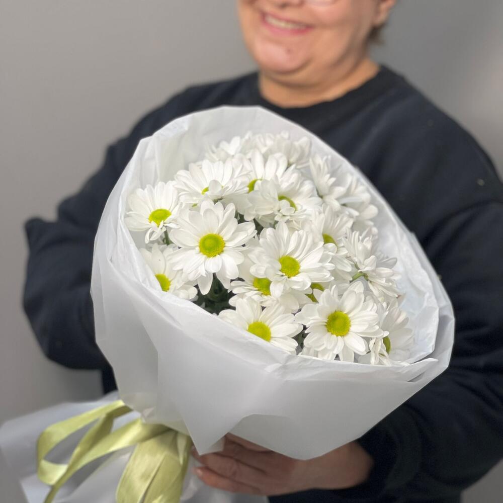 Букет «Ромашковый» – нежные белые хризантемы в деревенском стиле Александровск-Сахалинский Сахалинская область